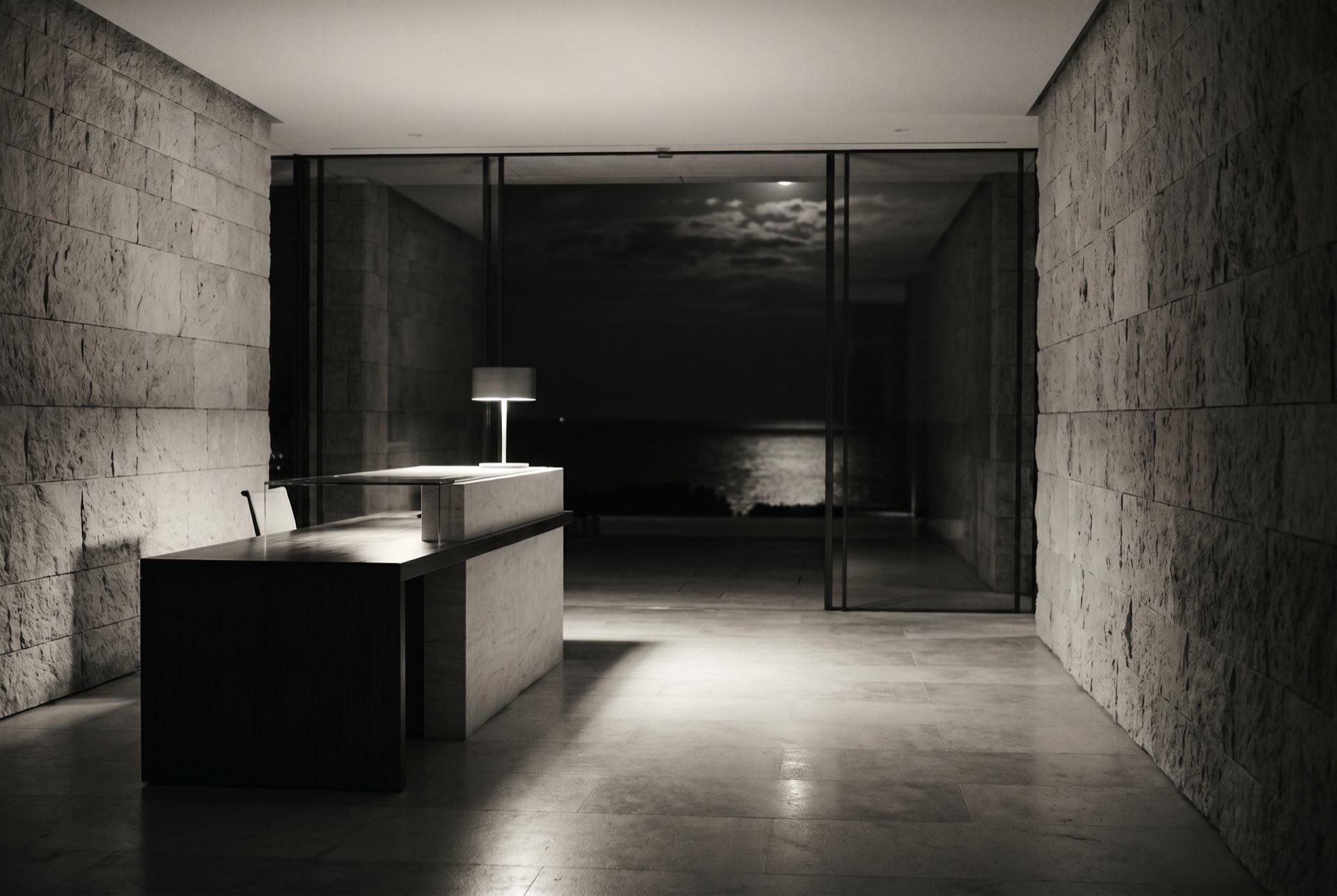 A concierge desk at night