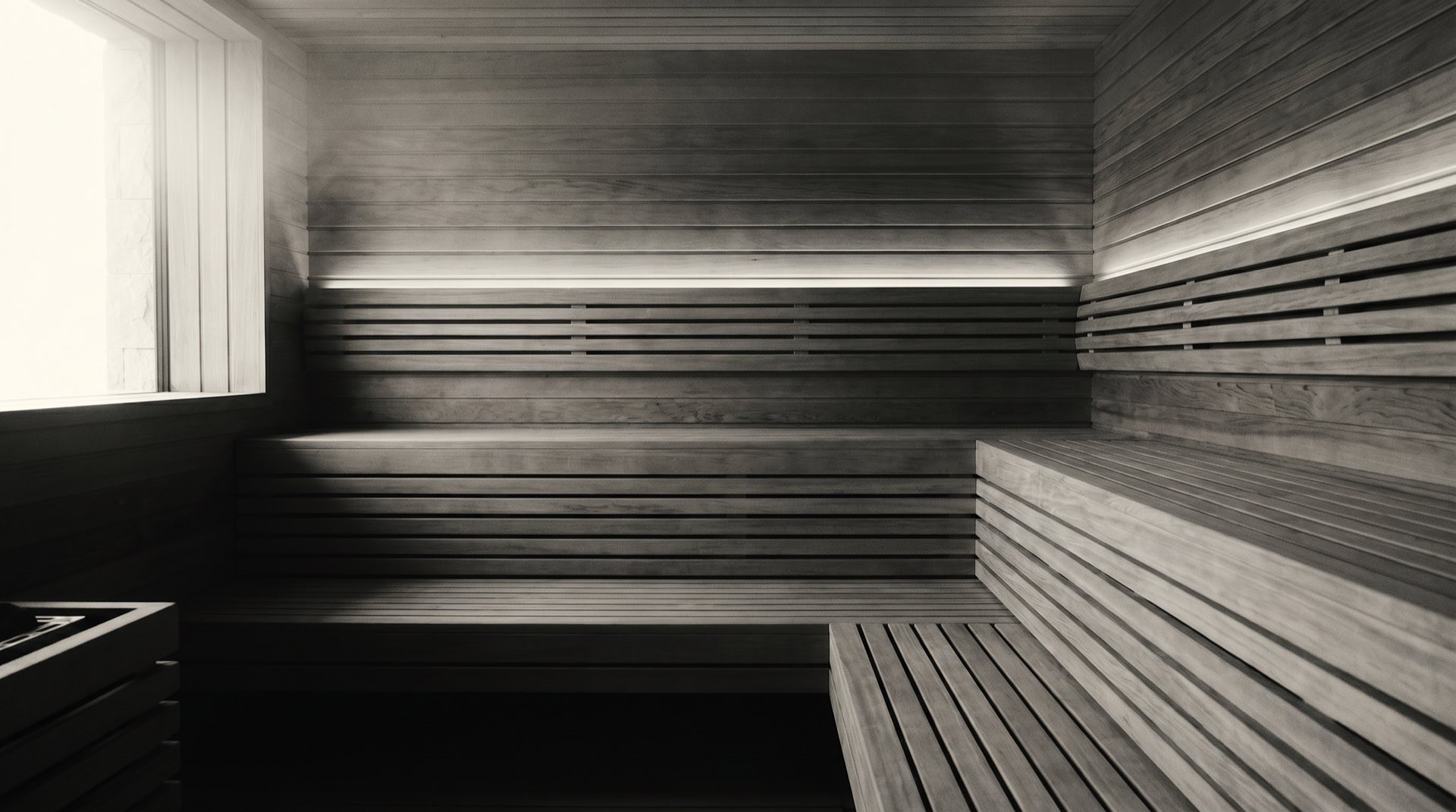 A cedar-lined sauna
