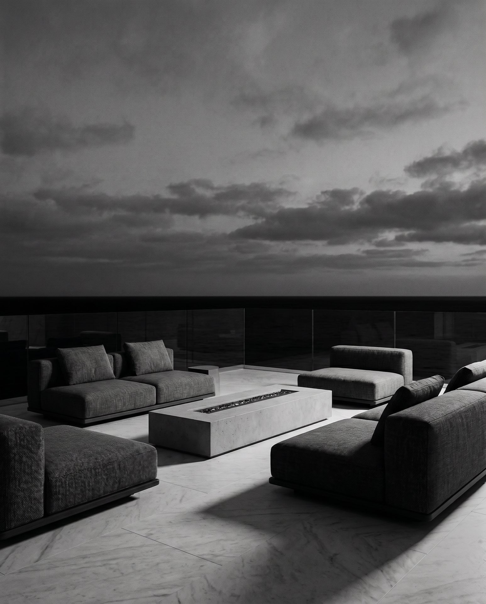 A terrace at dusk