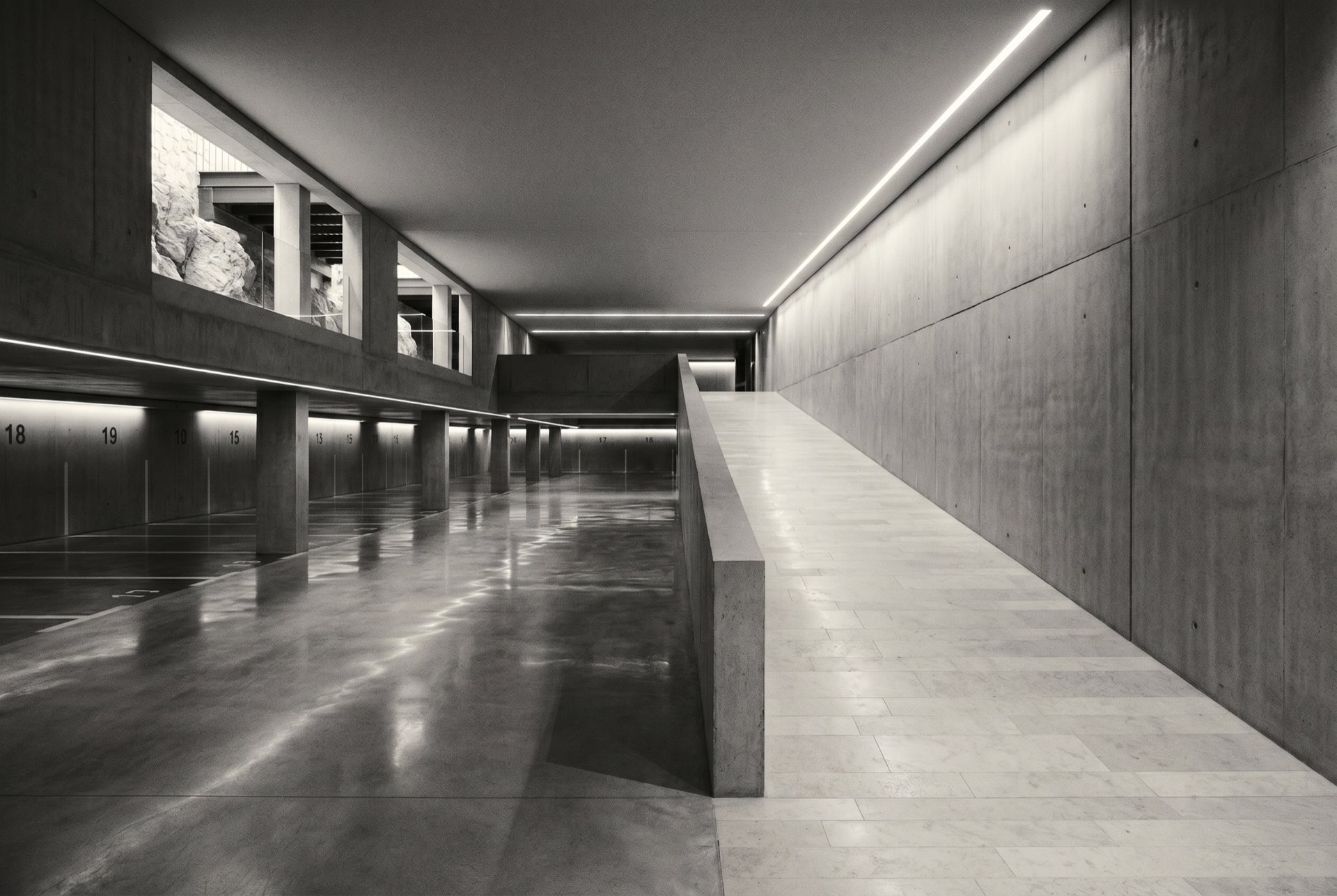 An underground parking gallery