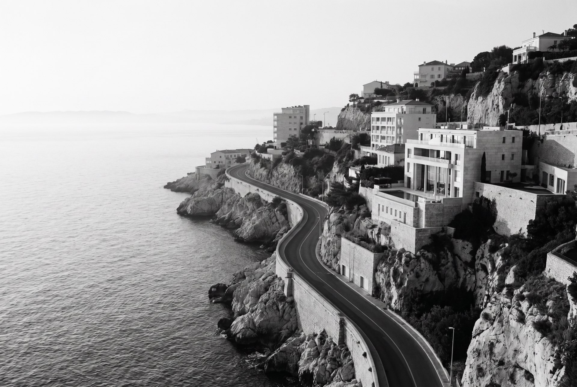The corniche road tracing the coastline