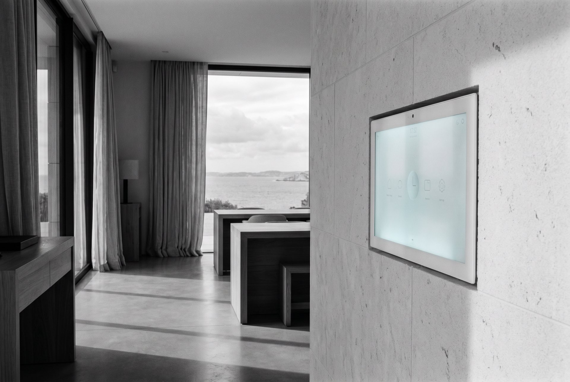 A wall-mounted home control panel